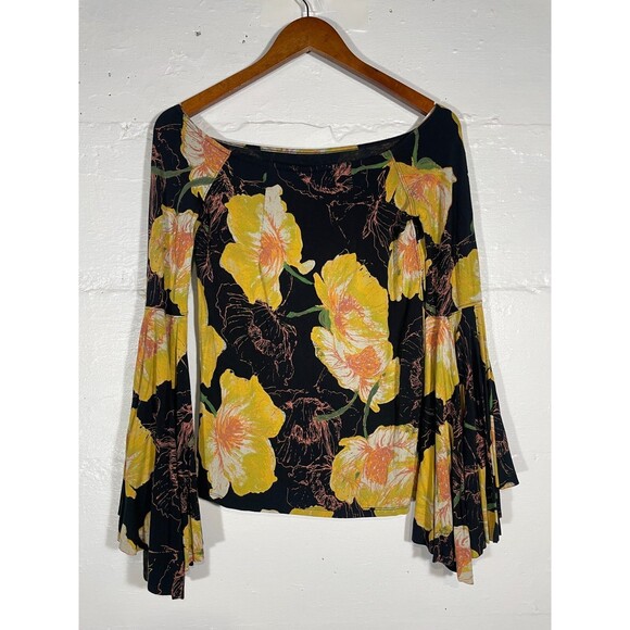 We The Free People Yellow Floral Off Shoulder Top S/M Bell Sleeve Boho Blouse - Picture 8 of 11